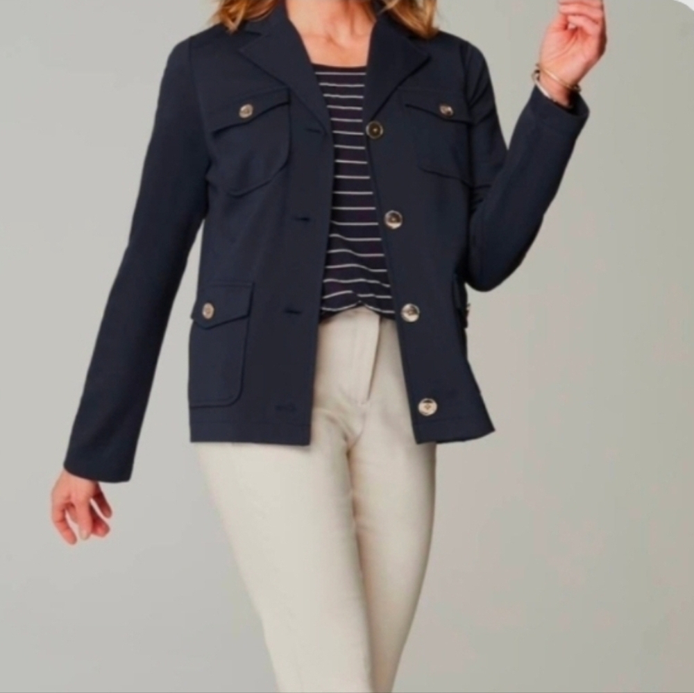 Nwt J.Jill Women's Wearever Navy Blue Blazer with Button Accent & Pockets  SZ MP